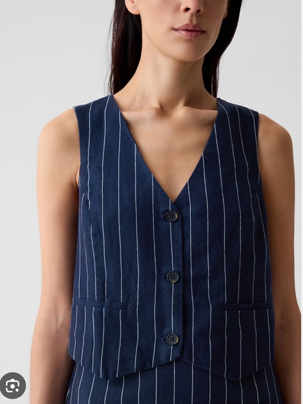 Gap Navy Pinstripe Linen-Cotton Vest